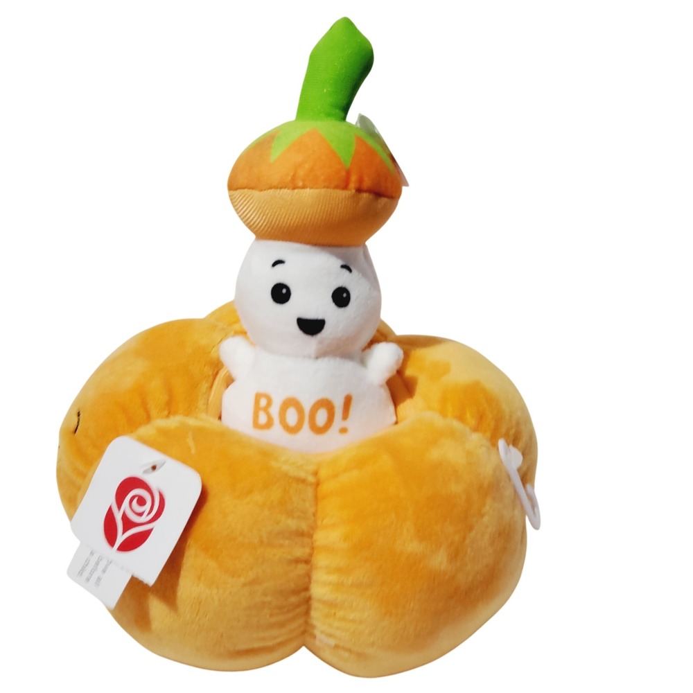 American Greetings Halloween Pumpkin Ghost Boo Pull Stem Surprise Plush Toy